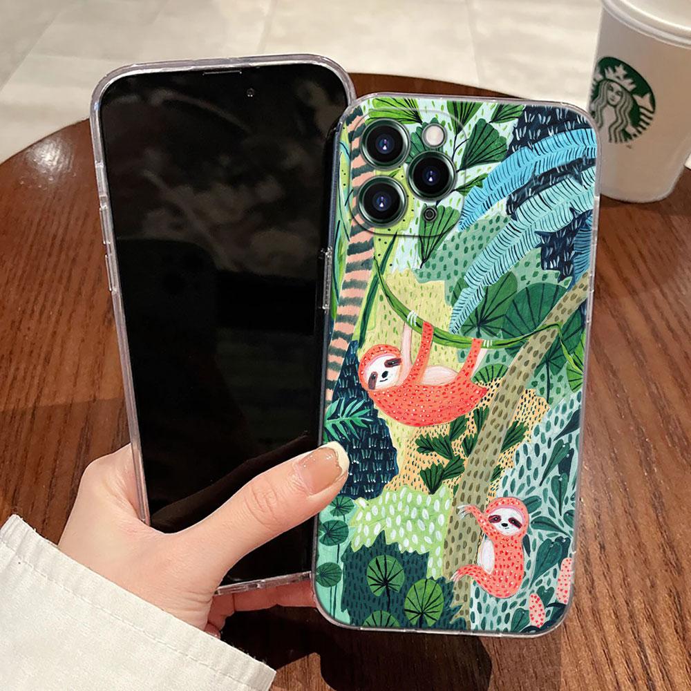 Jungle Art Illustration Snake Cats Sloth Case For Apple iPhone 17 16 15 14 13 12 11 Pro Max 16 Plus 16E 17Air 17Pro Phone Cover