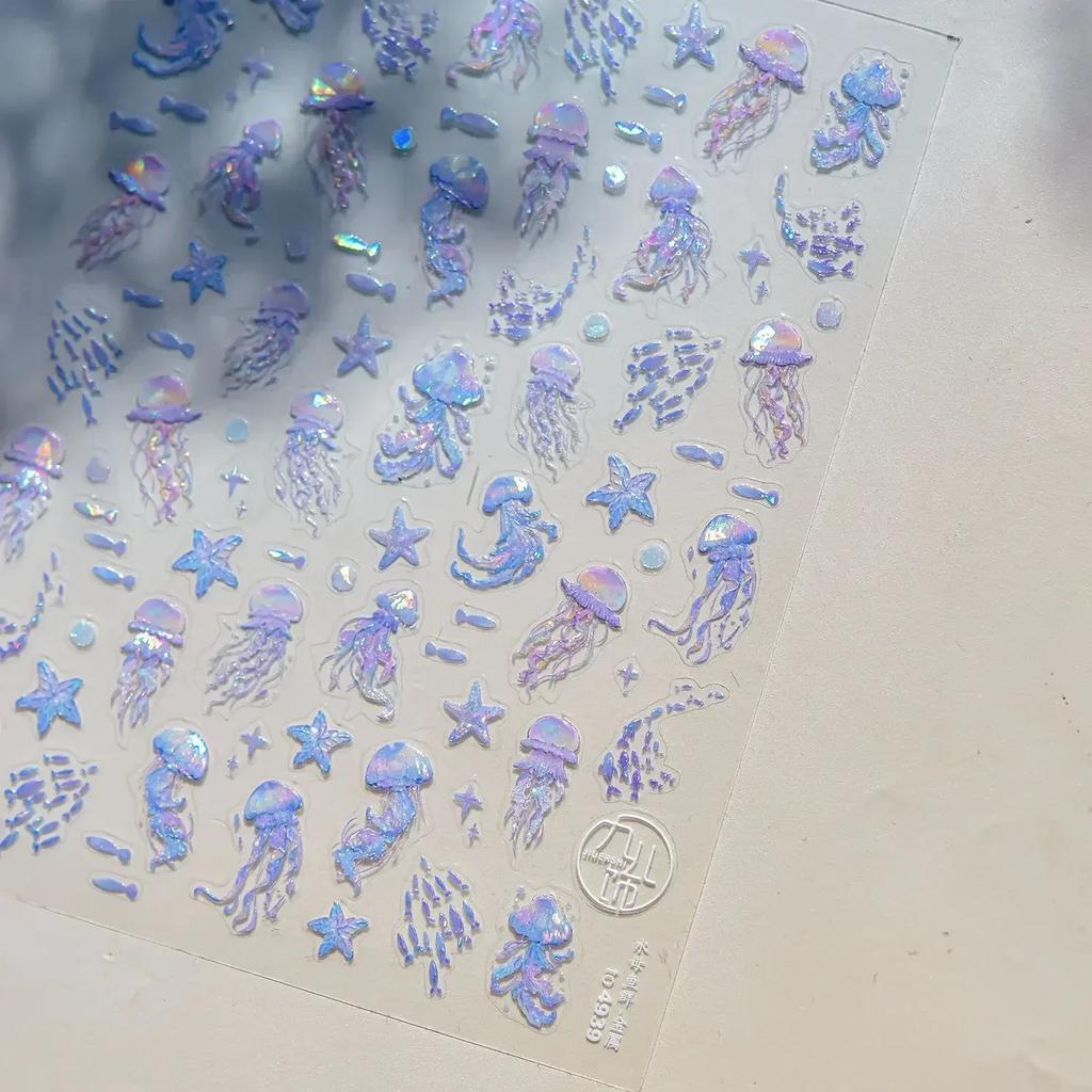 Magical Blow Bubbles Goldfish Bunny Rabbit Cat Kitten Shape Shiny Dreamy Bubbles 5D Nail Art Decorations Sticker Manicure Decal