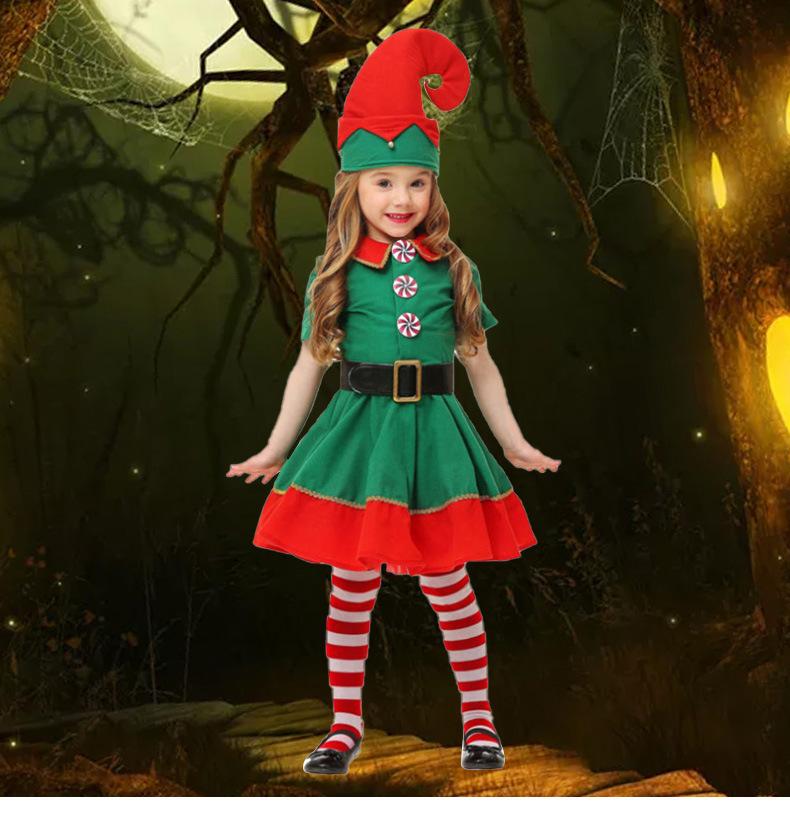Children Adults Christmas Elf Costumes, Santa Claus Costume Sets, Green Elves, Halloween Cosplay Products