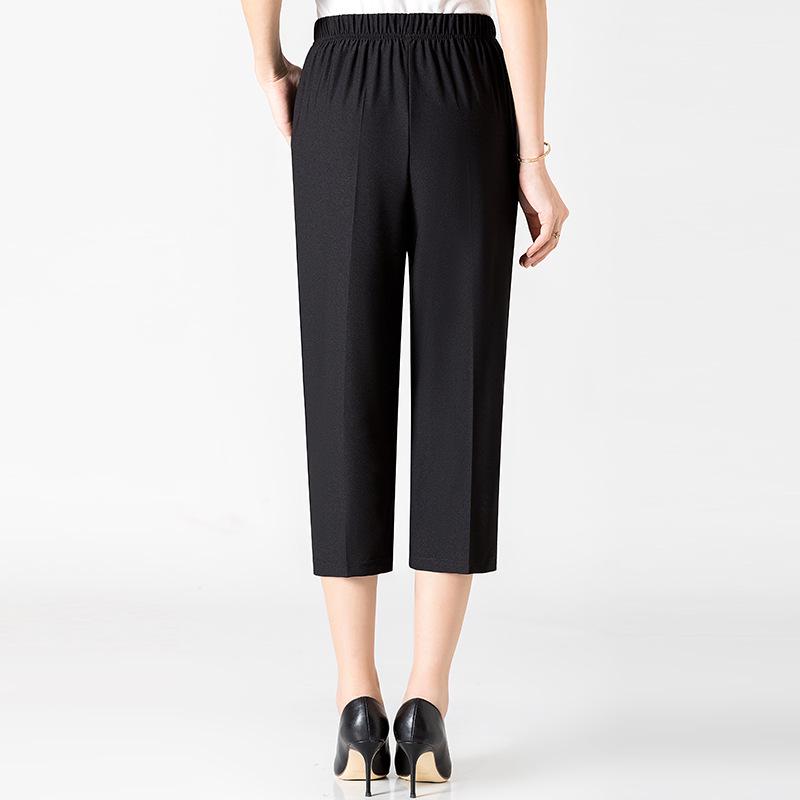 Women's Summer Mid-Length Loose Fit Pants with Embroidery - Plus Size for Middle-Aged and Elderly Moms
