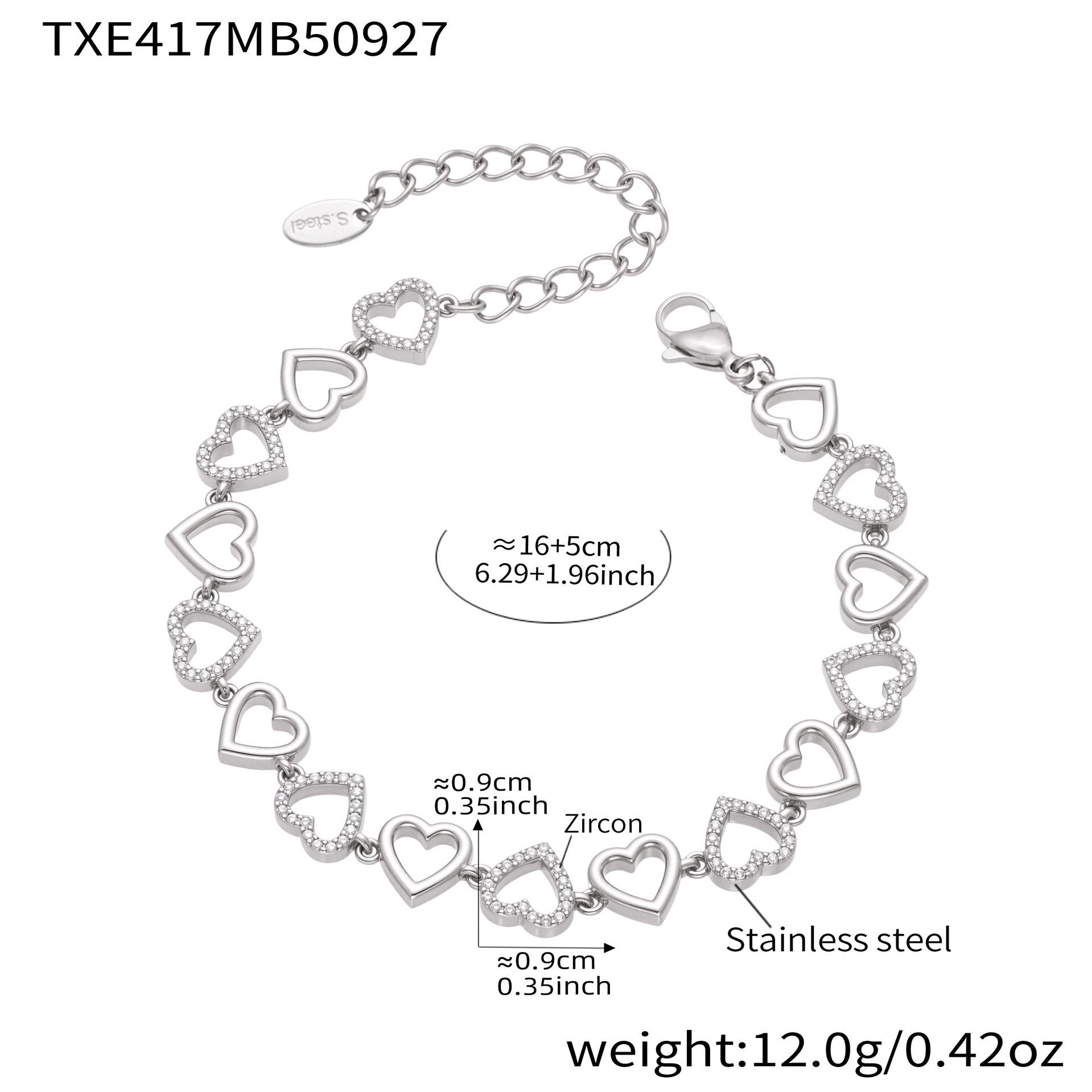 Qiong Yao Elegant Zircon Heart Clavicle Chain Bracelet Set - PVD Gold Plated Luxury Fashion Jewelry