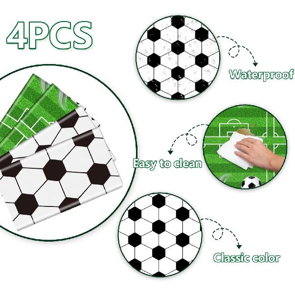 4 Pack Green Soccer Party Tablecloths, 87x51 inches, Rectangular Plastic Table Covers, Stain Resistant, Perfect for Boys Birthday Parties