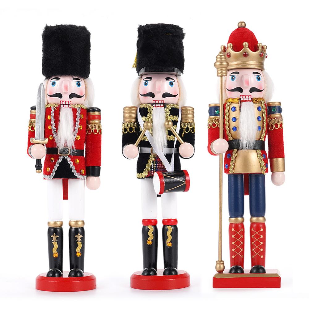 30CM Christmas Nutcracker Set Wooden Nutcracker Ornament Soldier Figure Handcraft Doll Home Office Desktop Xmas Decoration Gift