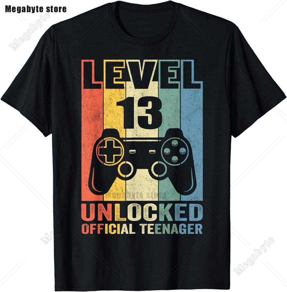 13. Geburtstag Spiel Level 13 Freigeschaltet Offizielles Teenager Gamer T-Shirt Unisex Damen Weich Bedruckte Kleidung Streetwear Grafik T-Shirts