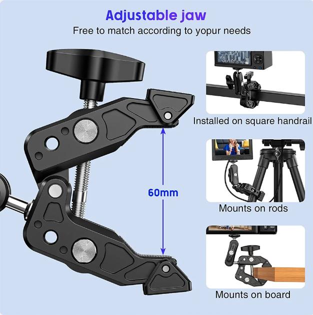 Aluminum Super Clamp with Double 360° Ball Head Magic Arm For GoPro Insta360 DJI OSMO Aciton Mobile Phone Action Camera