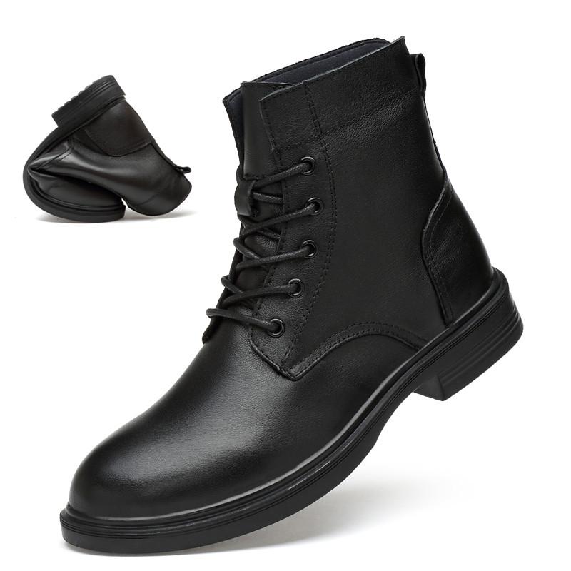 Fashion Men Winter Shoes Formal Dress Boots Black Motorcycle Boots Warm Oxford Ankle Men's Boots Genuine Leather High Quality Big Siz 50