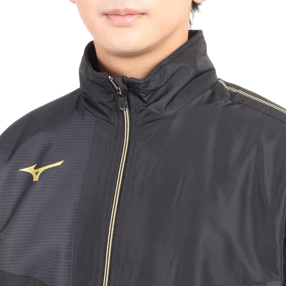 Mizuno Breath Thermo Training Warmer Size M Jacket, Moisture-Wicking, Heat-Generating, Water-Repellent, MC-LINE 32MEA630, Black/Gold,