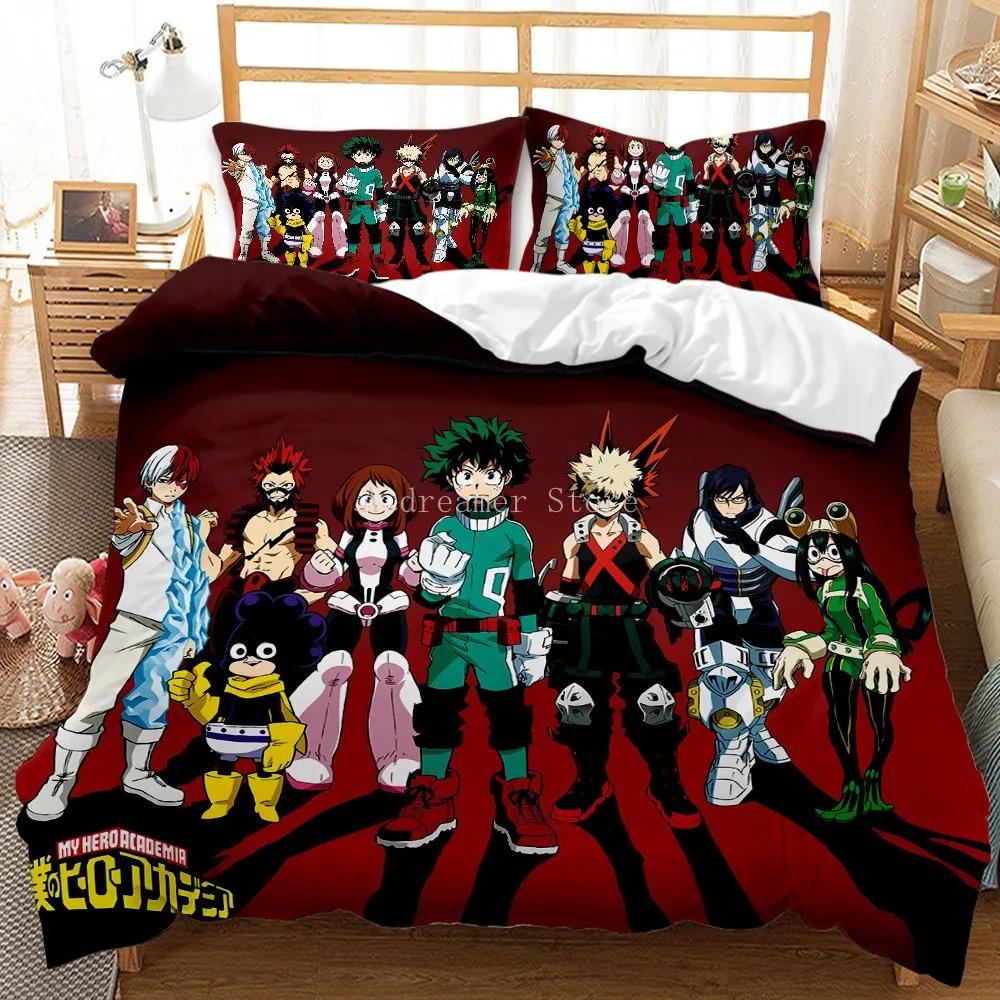 Japan Anime My Hero Academia Printed Bedding Set Cartoon Duvet Covers Pillowcases Comforter Bedding Set Bedclothes Bed Linen