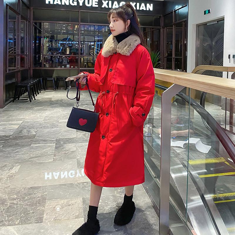 Long Parkas Korean Style Fashion Thickened Cotton Coat Female College Style Pie Overcoat Trench Coat Tide Womens Long Winter Parka
