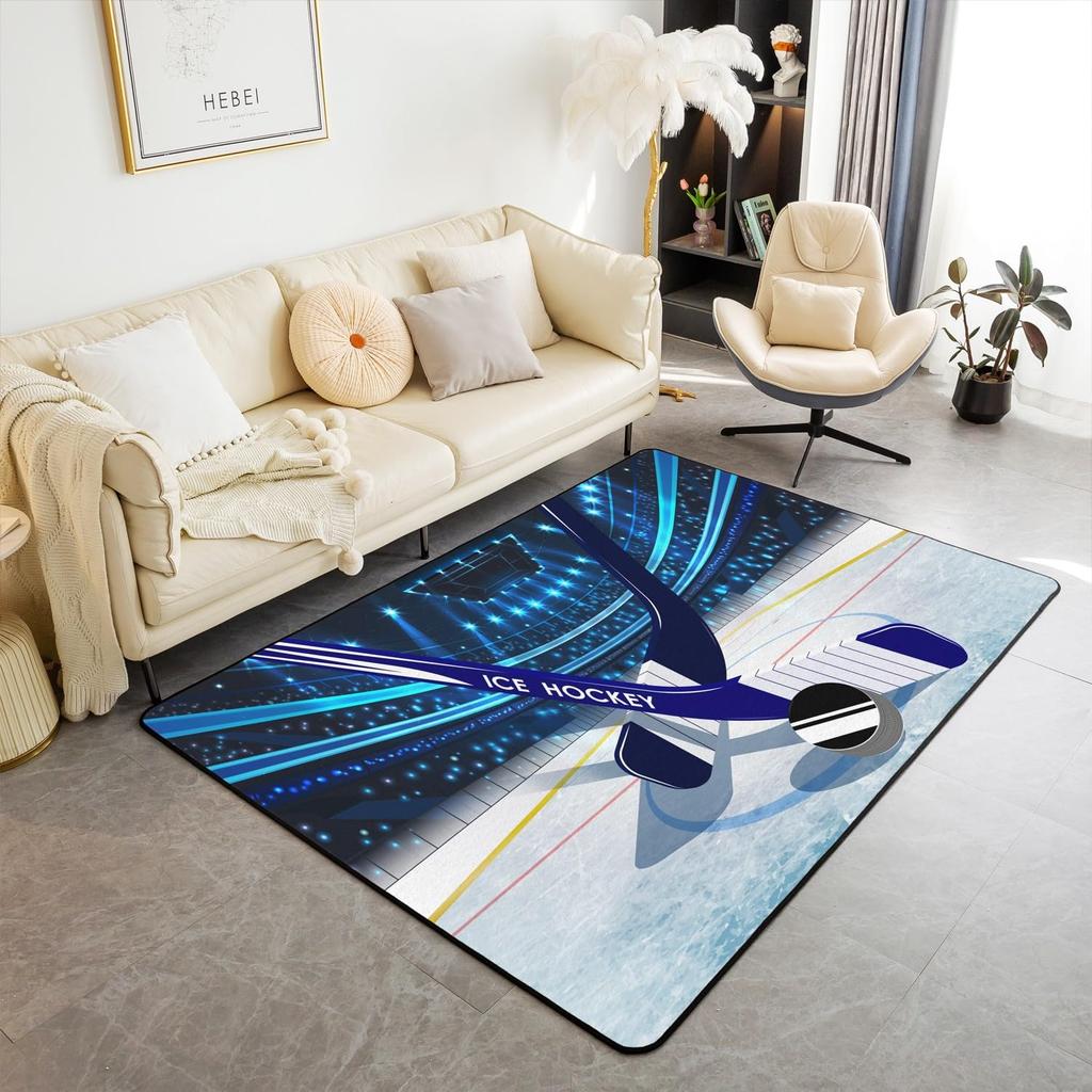 Soft Ice Hockey Carpet Rug for Boys Teens Winter Sport Indoor Floor Mat Bedroom Living Room Doormat