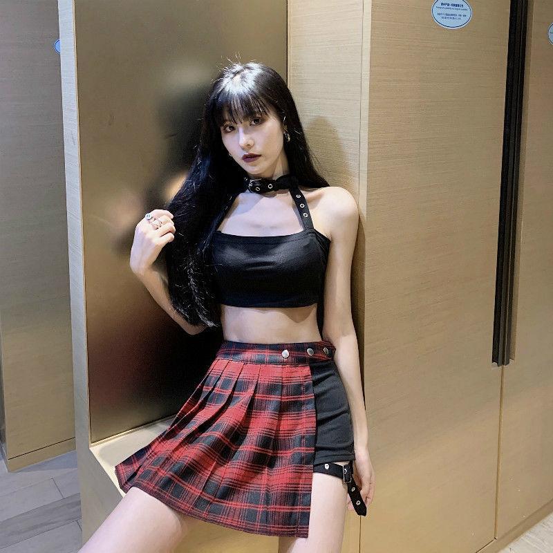 Saia gótica plissada punk mini saia estilo preto perna gravata meia saia saia irregular calças