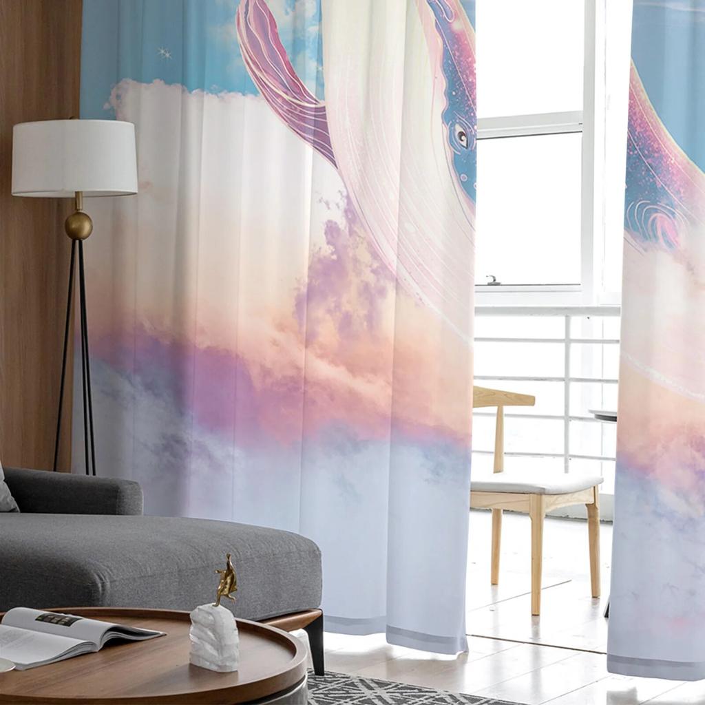 Starry Sky Whale Star River Clouds Bedroom Transparent Sheer Curtains Holiday Decoration Window Voile Tulle Curtain