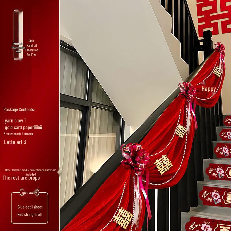 Bridal Chamber Stair Railing Decoration Set for Indoor Engagement & Wedding Celebration