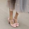T-Straps Summer Women Sandals Fashion Pink Green Heels Lolita Shoes For Girls Sweet Bow-tied Office Wedding Shoes Large Size 44