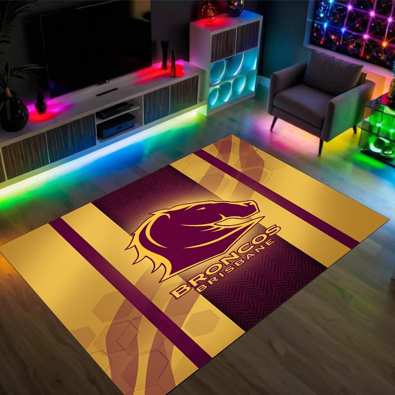 Brisbane Broncos Design Crystal Velvet Carpet Cozy Non?Slip Printed Rug For Bedroom Living Room Entrance