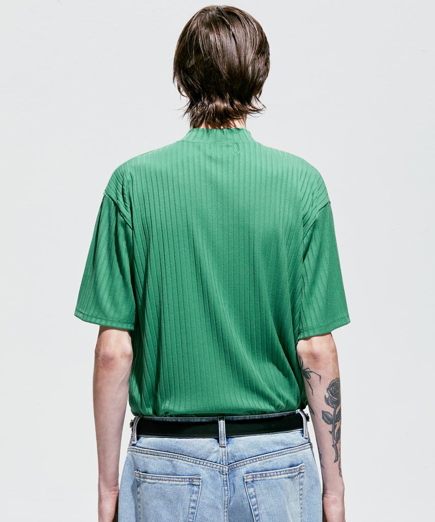 SSY 2-Way Rib Mock Neck Short Sleeve T-Shirt Green