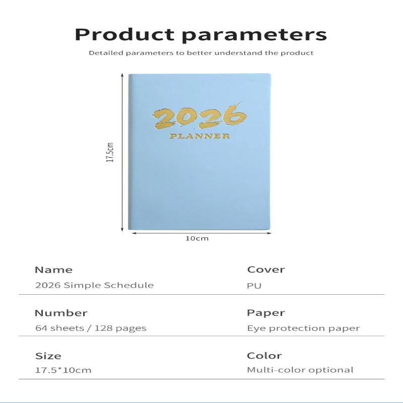 Ημερολόγιο A6 Προδιαγραφών 2026 Αγγλικό, Ημερολόγιο Δερμάτινο 64 Φύλλα 128 Σελίδων, Ημερολόγιο Καθημερινού Προγραμματισμού 365 Ημερών