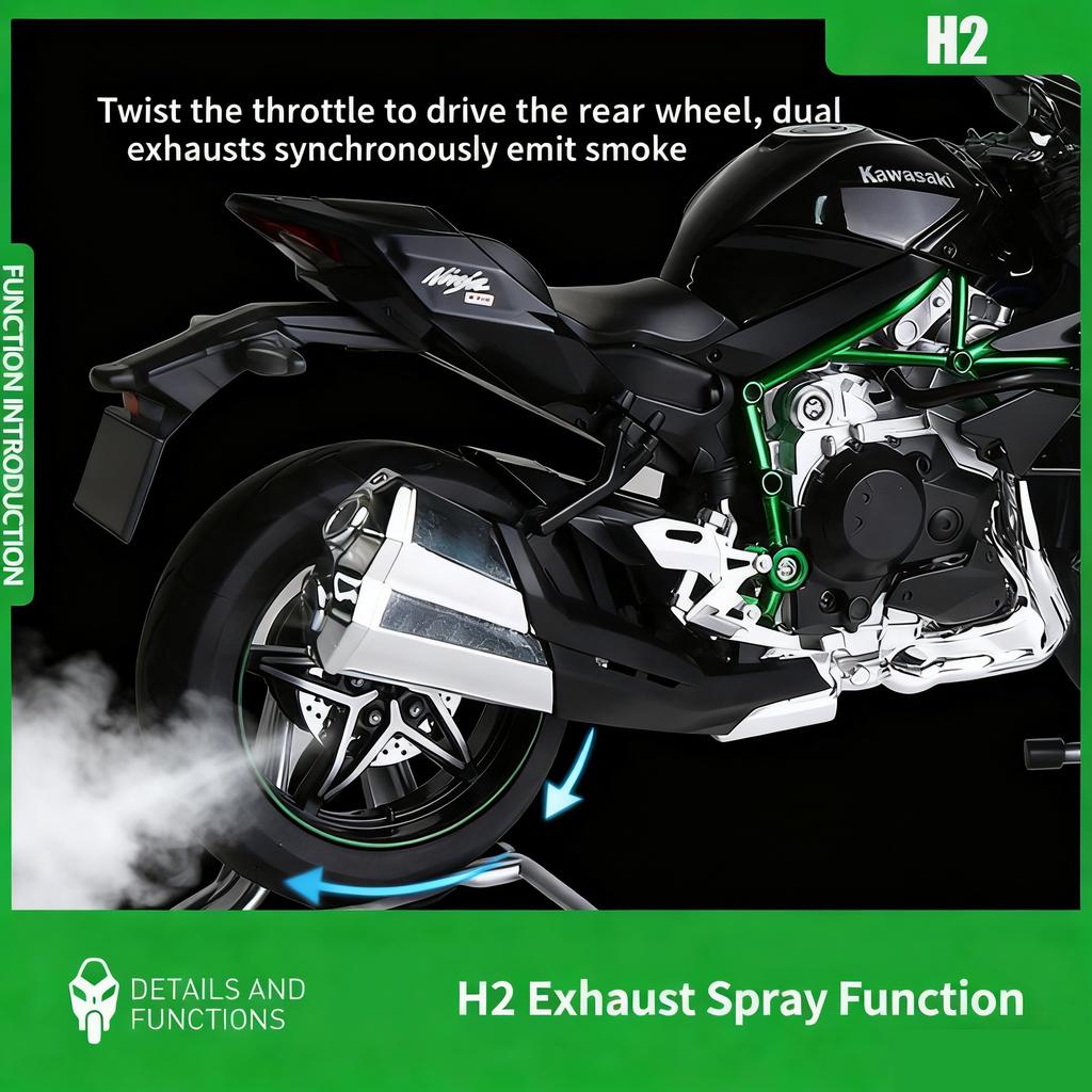 1/9 Kawasaki H2R Ninja with Spray Alloy Motorcycle Model Toy Vehicle Collection Sound and Light Off Road Autocycle Toys Car