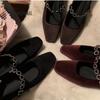 Fashion Luxury Rhinestone Buckle Velvet Mary Janes Woman Elegant Square Toe Velour Ballet Flat Ladies Brand Design Crystal Evening Shoes