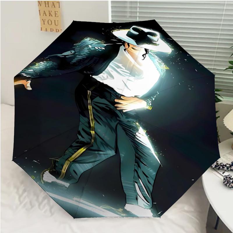 Parapluie Automatique Impression Michael Jackson, Armature en Fer à 8 Baleines, Poignée en Plastique, Convient pour les Voyages en Plein Air et le Quotidien, Cadeau Idéal