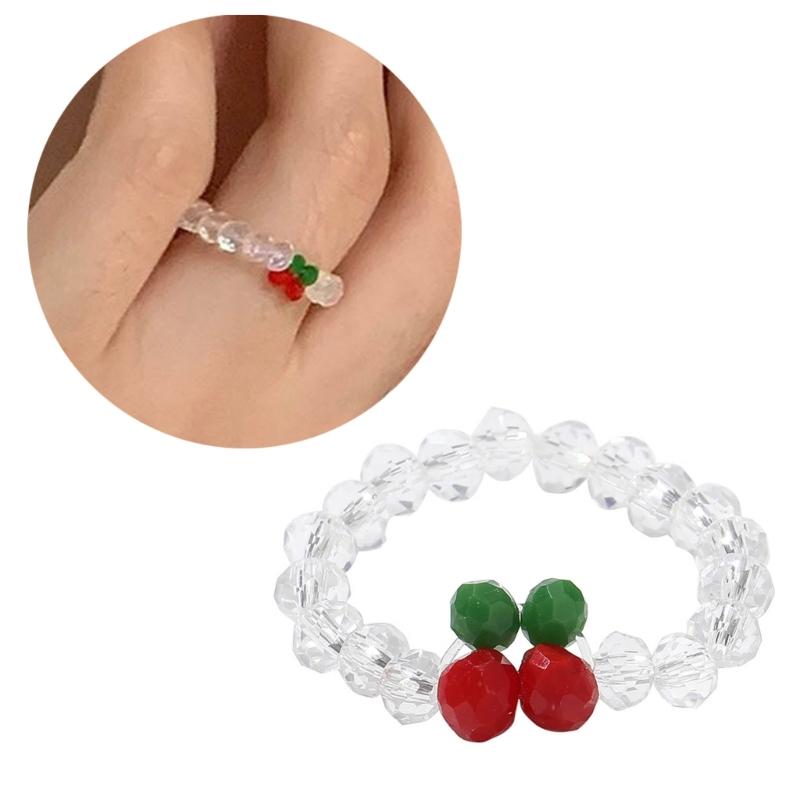 Red Cherry Rings Adjustable Size Beads String Rings Lightweight Elastic Rope Finger Rings Daily Wear Cherry Beaded Rings