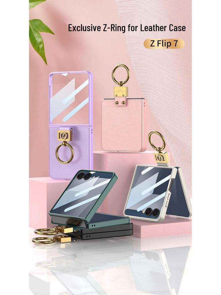 Samsung Z Flip7 Ultra-Thin Premium Leather Ring Case - Elegant, Solid Color Protective Cover