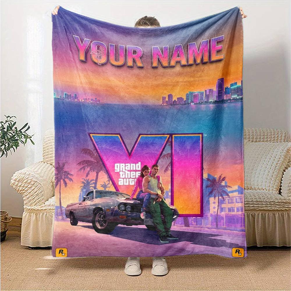 Name Custom Gta Print Flannel Blanket High Quality Warm Comfortable Cover for All Seasons Perfect for Gifts Home Decor
