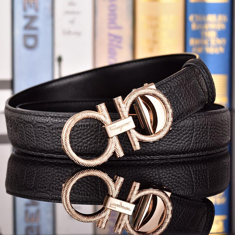 Salvatore Ferragamo 3.3cm Cowskin Men's Belt Luxury Brand Designer Belt Suit Jeans Formal Brand