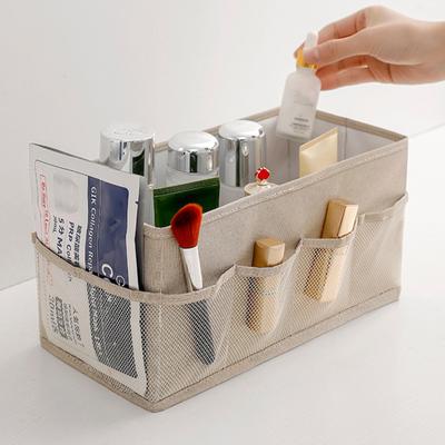 Foldable Cosmetic Storage Box Multi Compartments Mesh Pockets Large Capacity Makeup Brush Foundation Liquid Sunscreen Pens Holder Bedroom Dorm