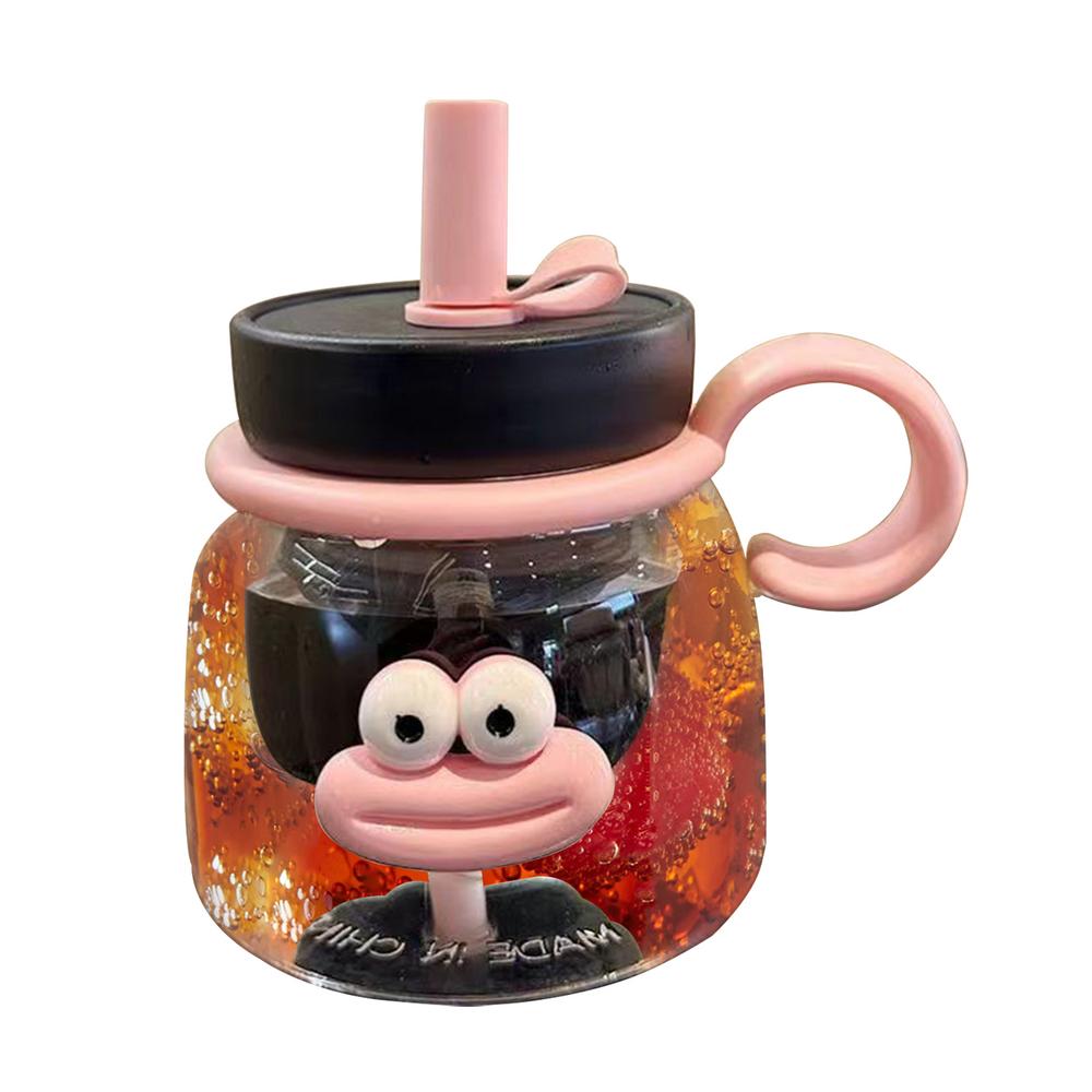 

Aesthetic Water Bottle Cartoon Girl Water Bottle With Silicone Straw Handle 1000ml Leak-Proof Lid Tea Strainer Bottle Modern