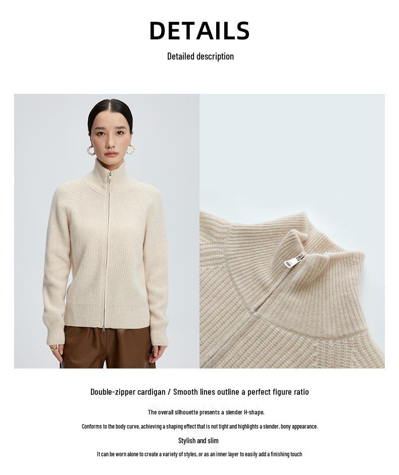 Women's Cashmere Zipper Cardigan - Long Sleeve, Short Jacket, Lapel Sweater, Loose Raglan Sleeve, Casual Thick Outerwear