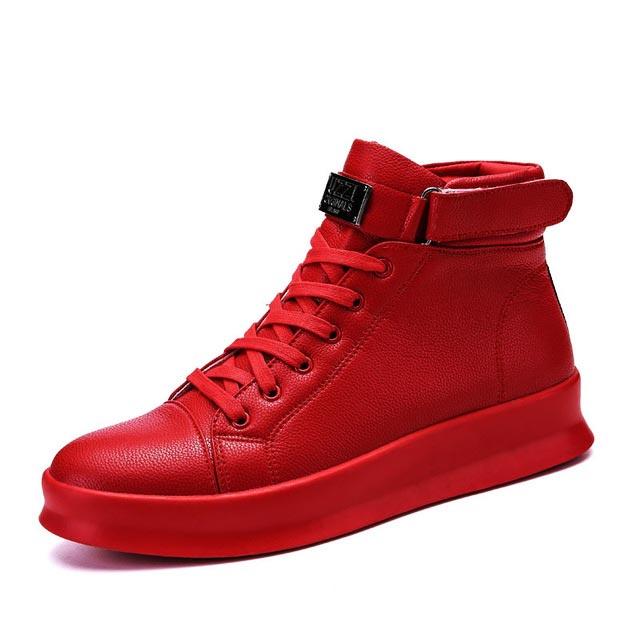 2025 New Large Size High Top PU Leather Men's Sneakers Male Running Shoes Sports Man Shoes Sport Man Sneakers Red Vulcanise Flat