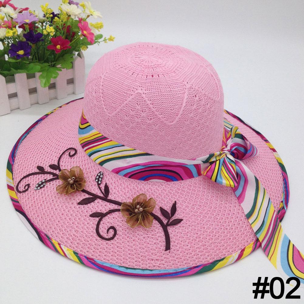 Summer Big Brim Classic Printed Foldable Fashion Knitted Hat Casual Outdoor Beach Women UV Protection
