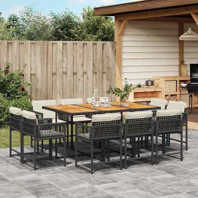 Vidaxl 11-Cz. Conjunto de Muebles de Jardín, Con Cojines, Ratán Negro PE