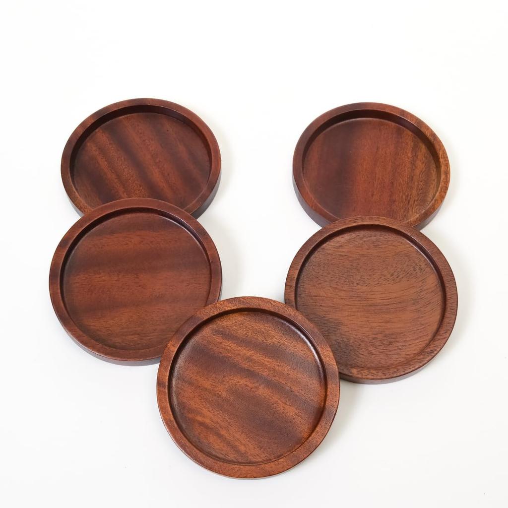Tokunari Tea Coasters (Lacquered9.5cm Diameter) - Pack of 5 Elevate Your Hospitality with This Stylish Wooden Design (TAV-501)