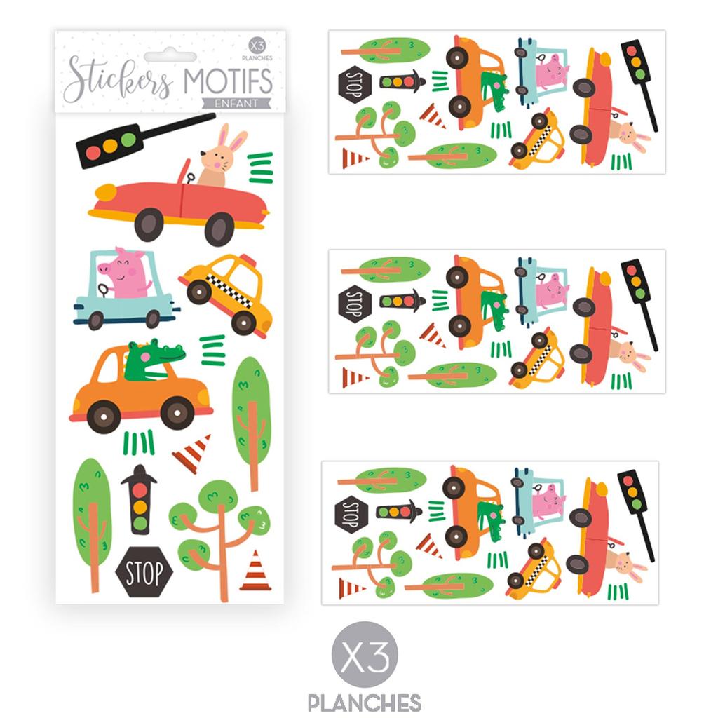 Les Trésors De Lily [R3416] - 3 ark med 'Biler'-klistremerker grønn oransje - 30x13 cm