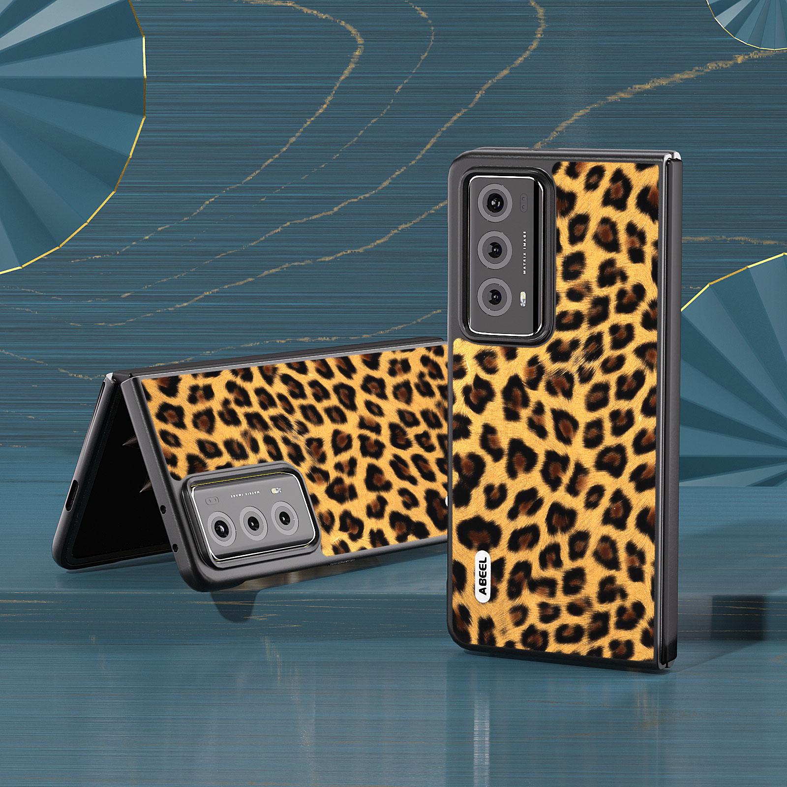

ABEEL For Honor Magic V2 5G Leopard Print Anti-Scratch Cover PU Leather+PC Phone Case Silver