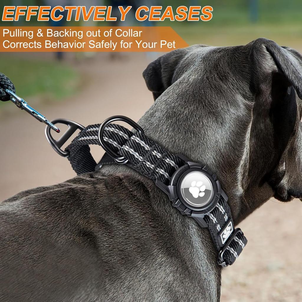 AirTag Dog Collar with Air Tag Holder, Martingale Air Tag Collar with Luminous Reflective, Comfortable, Durable, Adjustable Fit for Medium or Heavy