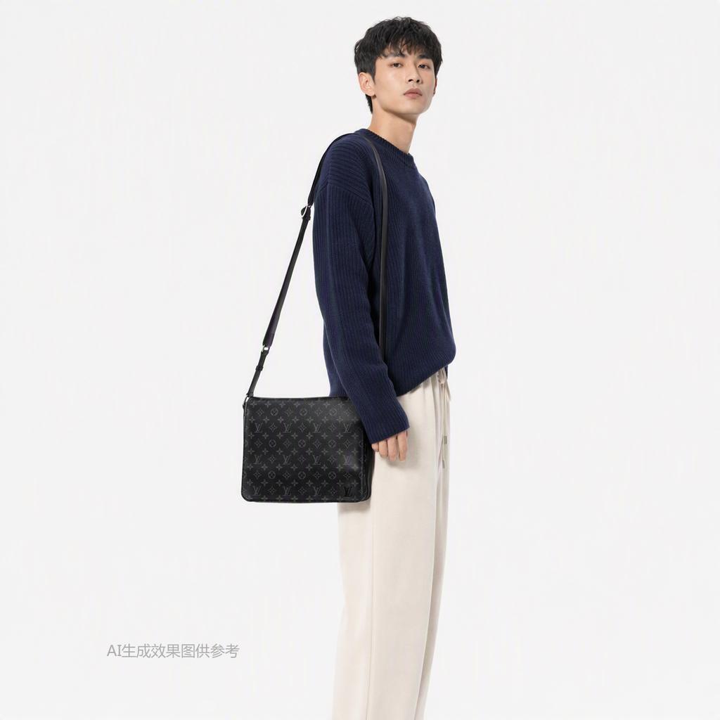 [Pre-Owned] District Mm Monogram Canvas Leather Commuter Briefcase Laptop Bag - Good #JS6989