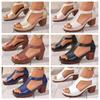Vintage Hollow Out High Heels Sandals Women Summer Pu Leather Thick Heeled Sandals Woman Plus Size  Peep Toe Beach Shoes