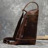 Retro Big Leather Chest Bag For Sports Hiking Biking Crossbody Bags Crazy Horse Leather Men Male Chest Packs Single Shoulder Bag