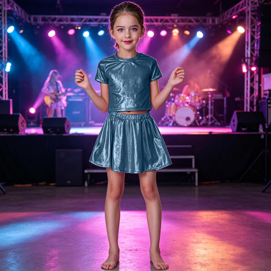 Girls Pleated Skirt Elastic Waistband Dance Skirt with Foil Laser Shine Finish Kids Skirt for Ballet Performance and Costume Use
