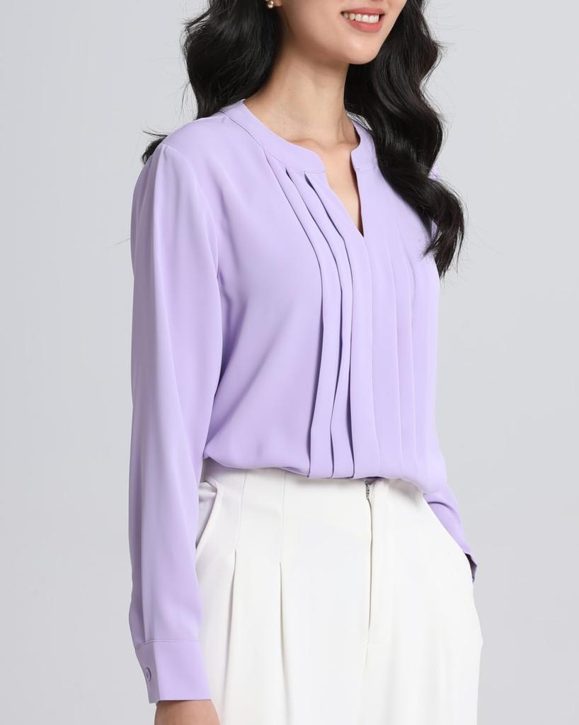 SPRING SEAON Long Sleeve Chiffon Blouse with Tucked Loose Plus Sizes Suitable for Size M Women's V-Neck Detail, Fit, Available, Suits, Office,