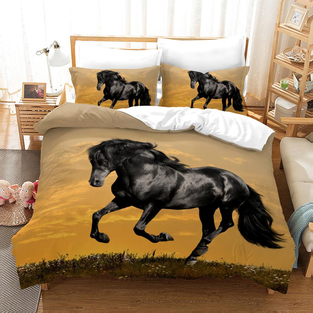 Animal Galloping Horse 3D Digital Printing Three-Piece Set, Home Textile Quilt Cover Pillowcase Two-Piece Set
