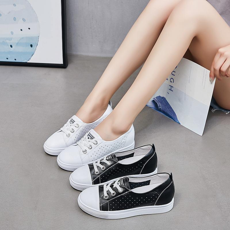 

Shallow Mouth Small White Shoes Women s Spring and Summer Thin Section Breathable Lace Thick Bottom Increased Leather Low Top Casual Sneakers