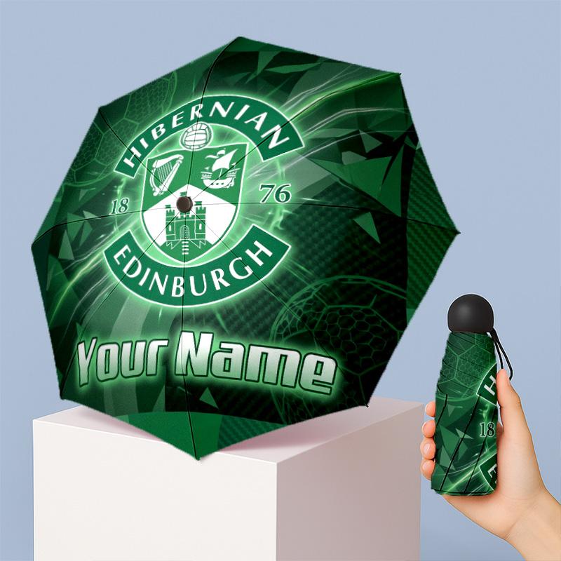 Hibernian FC Manual Five Fold 8 Rib Umbrella Support Custom Text, Lightweight Travel Umbrella