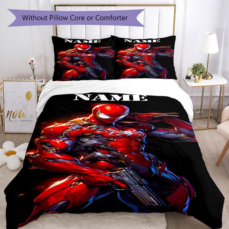 3pcs Custom Name Spider-Man Bedding Set Duvet Cover Closure Includes 1 Duvet Cover & 2 Pillowcases for All Seasons Bedroom Decor