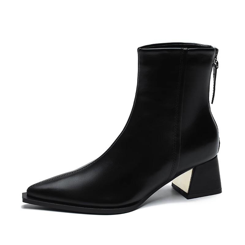Premium Short Boots Women's Thick Heel Small Fragrant Pointed Martin Boots High Heels Small Ankle Boots Korean Black Thin Boots