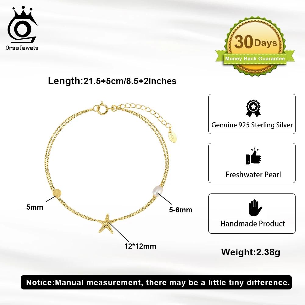 ORSA JEWELS Vintage Double Layer 925 Silver Star Anklet with Natural Pearl Starfish Foot Chain Beach Jewelry SA101