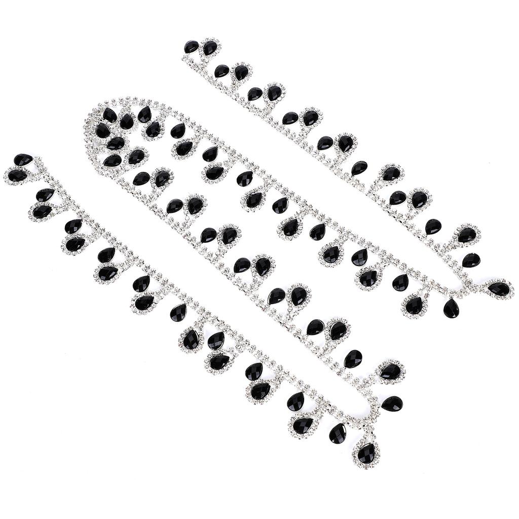 Black Rhinestone Tassel Chain Glass Drop Necklace DIY Fringe Trim Pendant Garment Decor